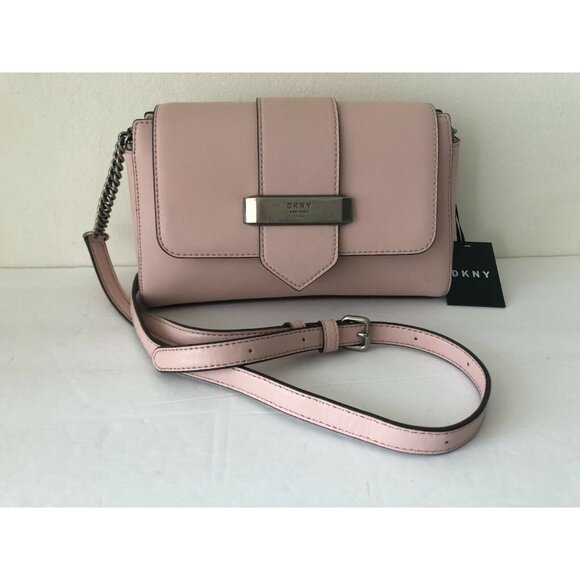 $198 Dkny Smooth Leather Cashmere Blush Pink Val Flap Shoulder Handbag - Picture 6 of 14